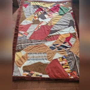 Crazy‎ Quilt with Multicolor Design Retro 70 Hunter Colors Thick Plush Handcraft
